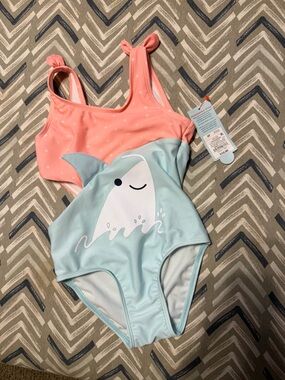 Cat & Jack Coral and Light Blue Girls Swimsuit